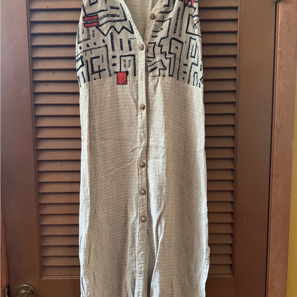 Canvasbacks Beige Maxi Dress with Geometric Pattern